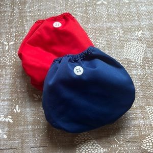 2 Newborn Cloth Diaper covers - Buttons, red, blue 4th of July